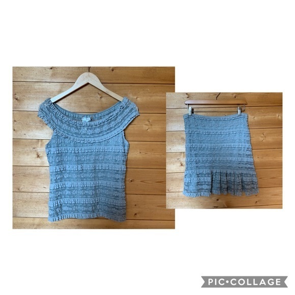 Max Studio 2 pc dress off shoulder gray lace SZ M L NWT - Picture 2 of 8